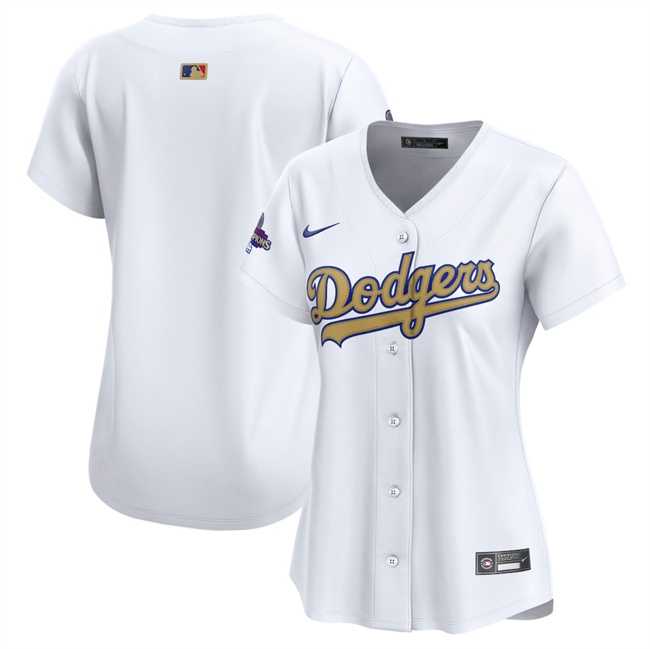 Womens Los Angeles Dodgers Blank White 2025 Gold Collection Limited Stitched Jersey Dzhi